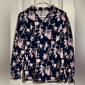 Navy and Pink Floral Women's Blouse